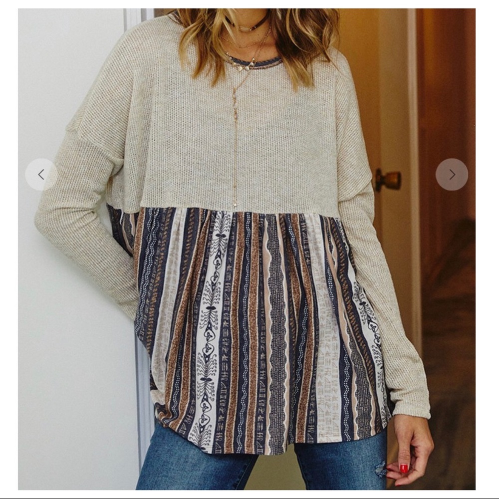 Boho chic Ethnic print color block tunic top - Picture 4 of 7